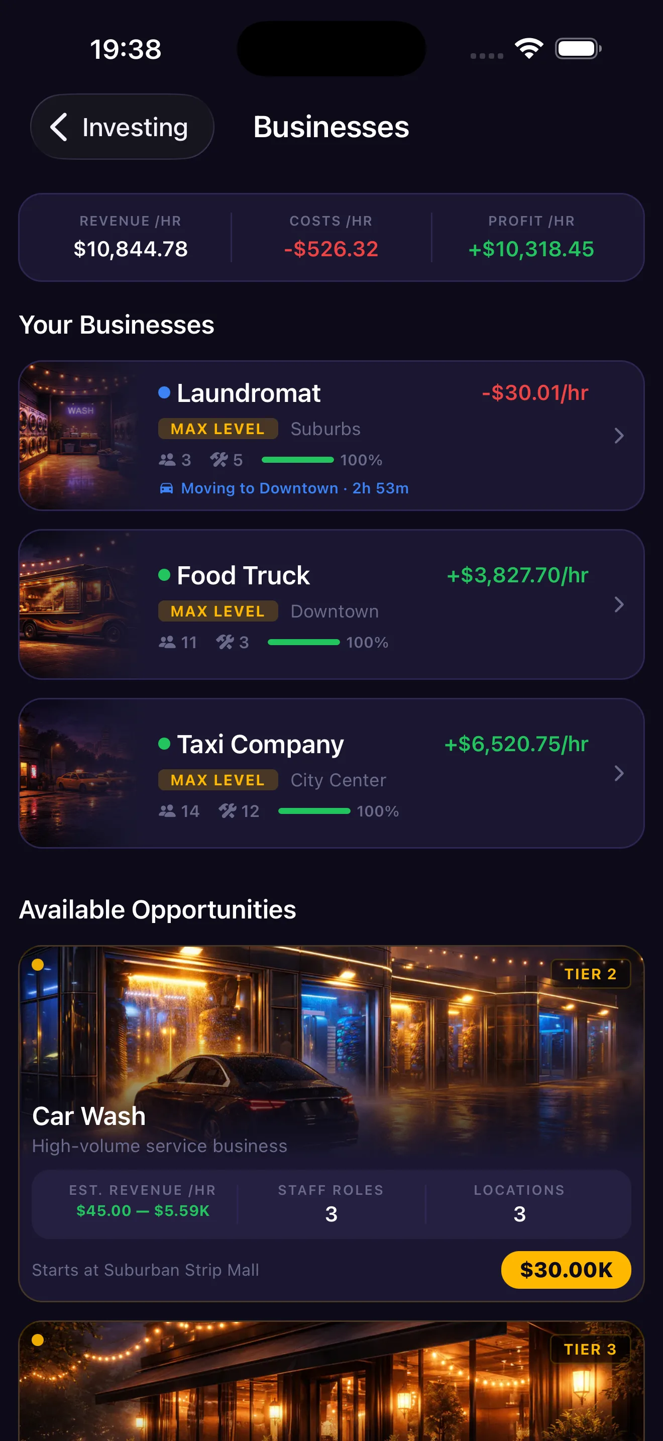 Mogul Empire — Businesses screen